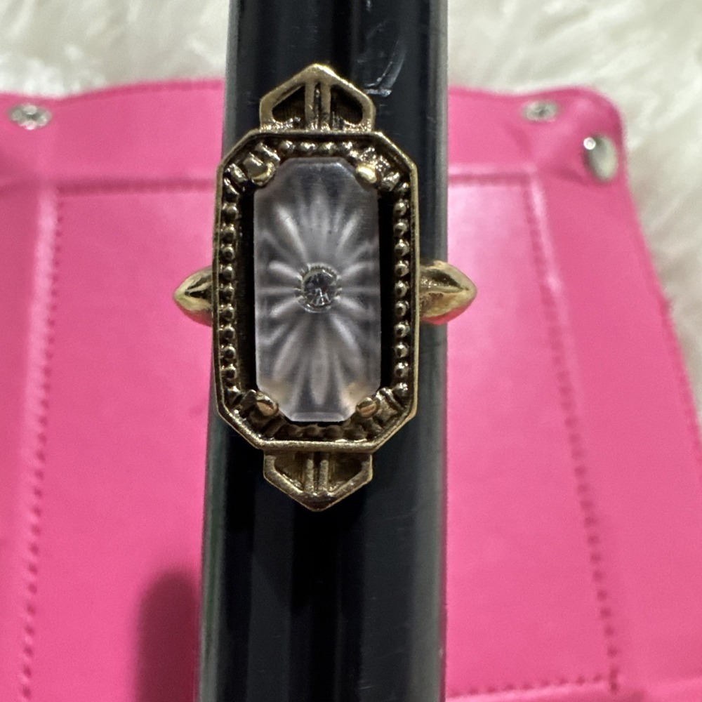 Vintage Avon Ring Frostlights Pink Camphor Glass Art Deco Sunburst 1977 Up To S6